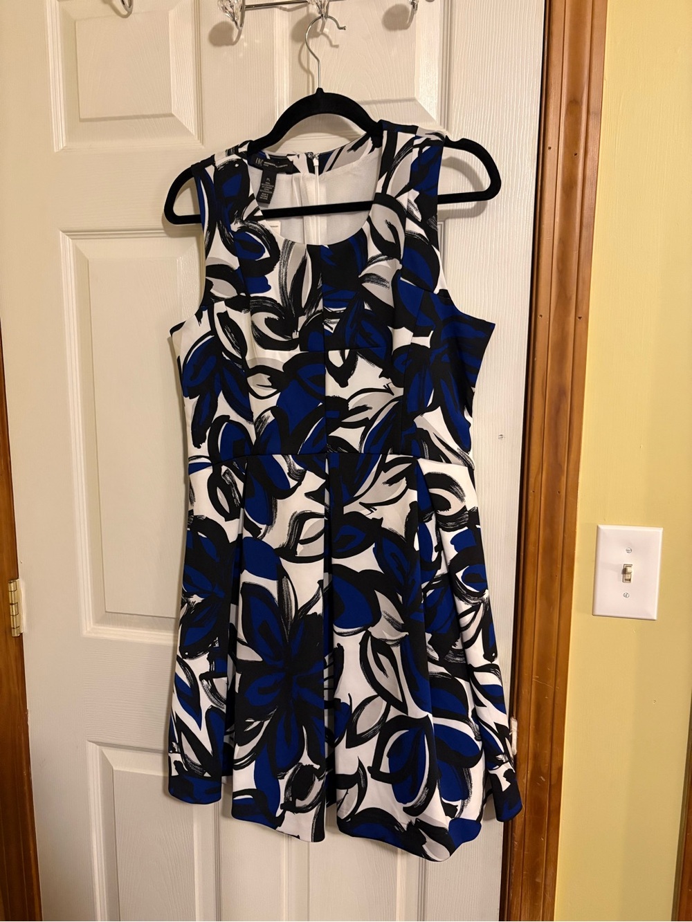INC International Concepts Blue, Black & White Floral Fit-and-Flare Dress